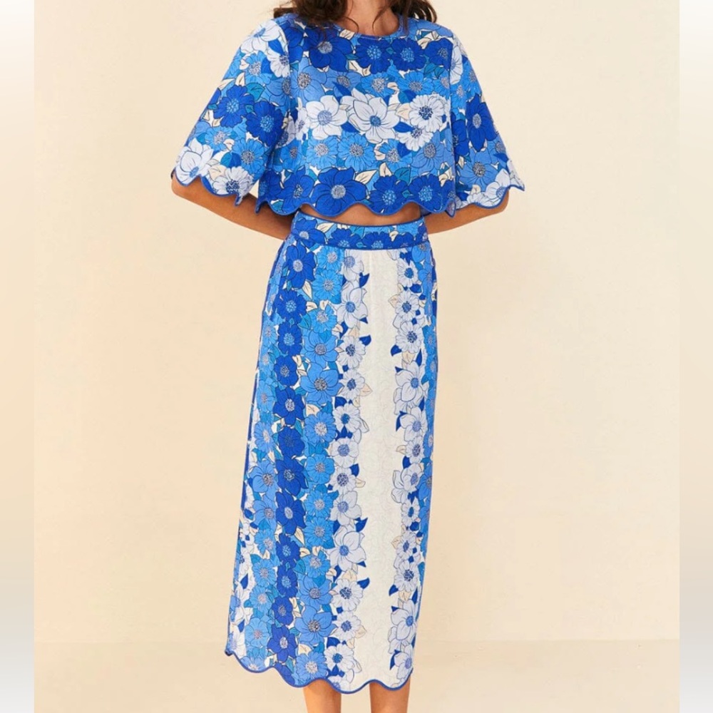 Farm Rio Flower Stripes Midi Skirt